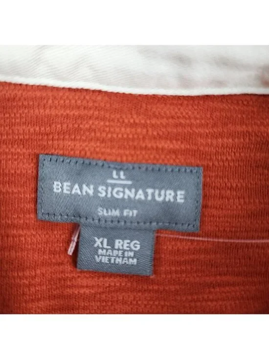 L.L. Bean Shirt Men XL Reg Orange VTG Signature Slim Fit Rugby L/S Elbow Patches - Picture 3 of 8